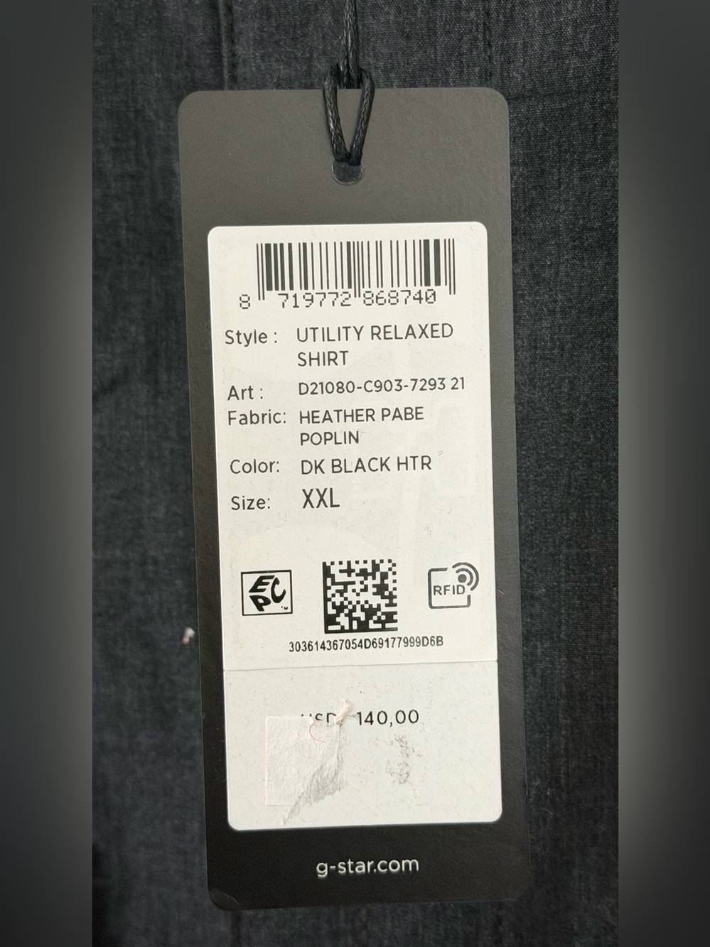 G-Star Men’s Dark Heather Black Relaxed Fit Straight Hem Utility Shirt XXL NWT - Picture 2 of 9